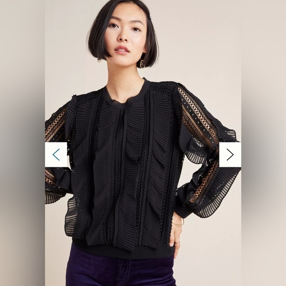 Anthropologie Daniel Rainn Black Lace Pleated Ruffle Blouse Size L - Picture 12 of 12